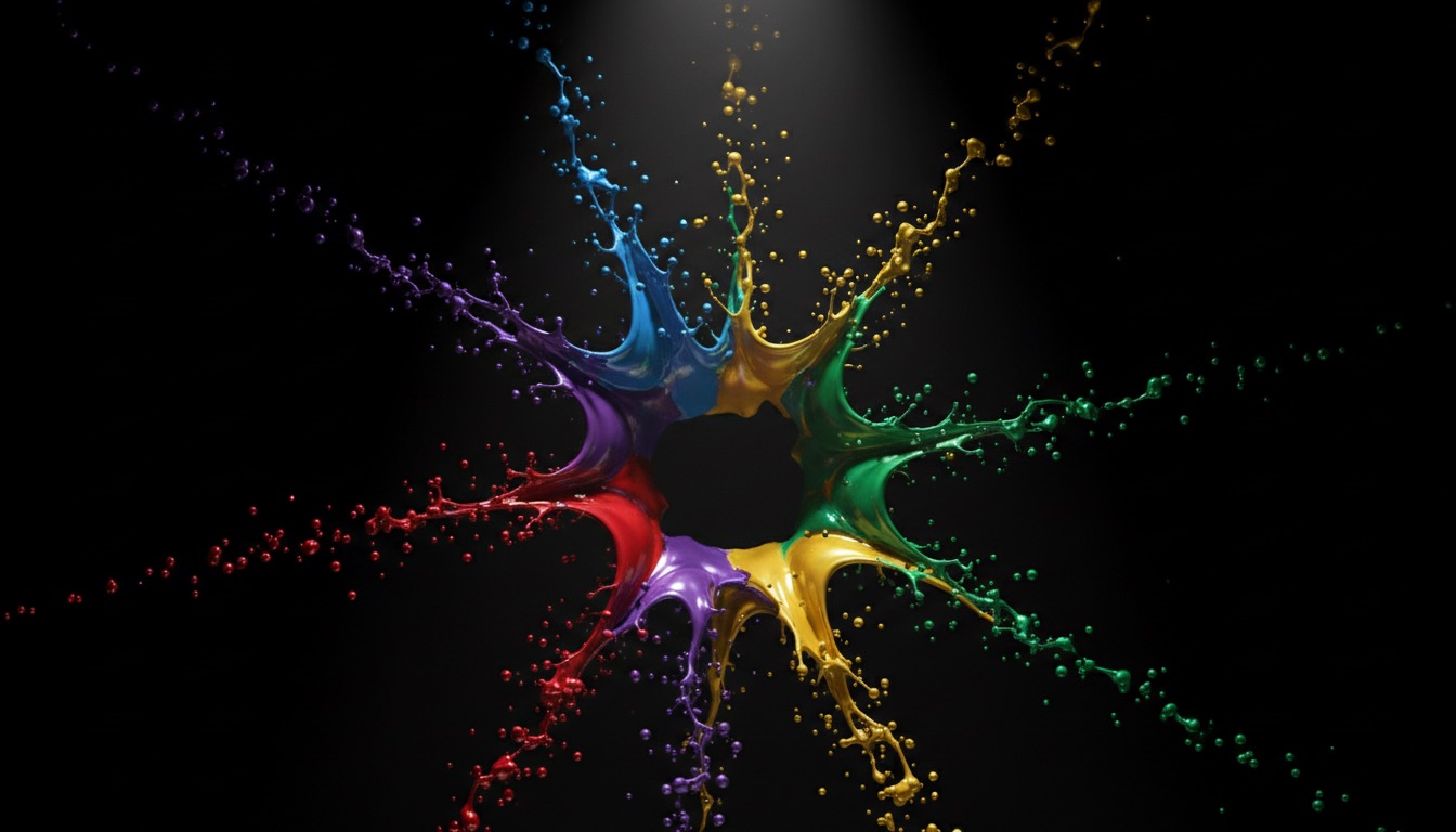 Spectacular paint explosion in bold colors against black background