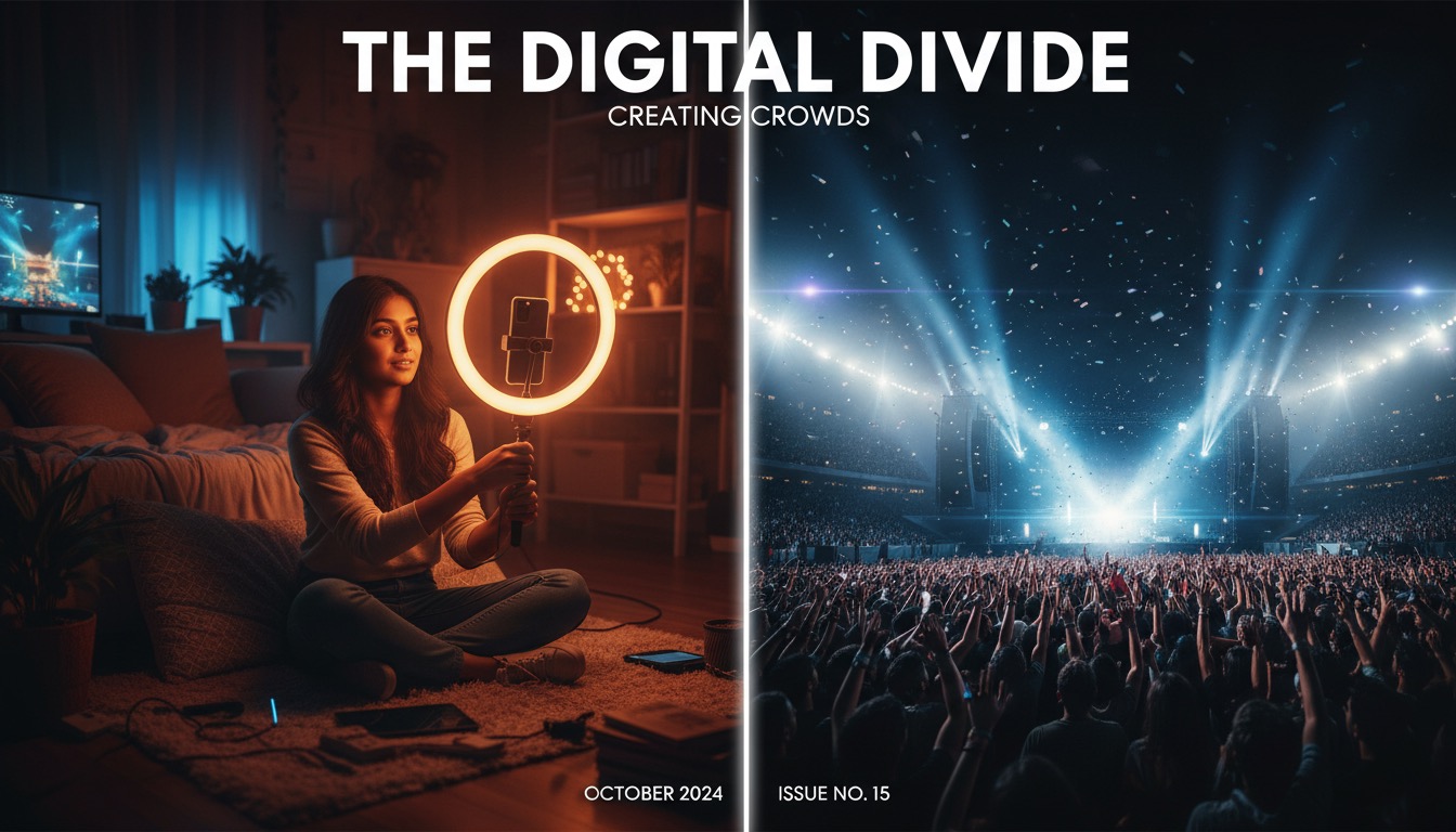 Split frame micro creator filming vs massive concert crowd