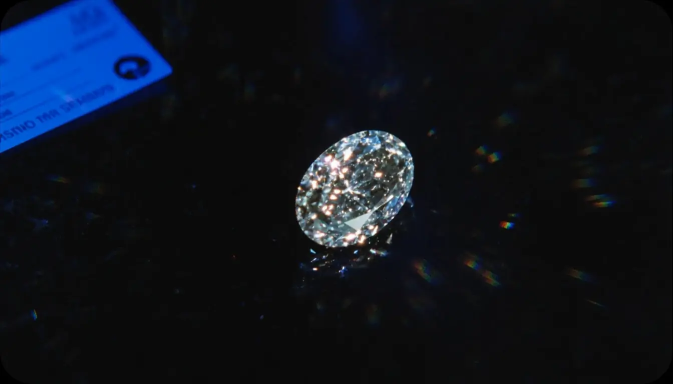Lab grown diamond with prismatic fire and brilliance on dark surface, Indiibot Technology